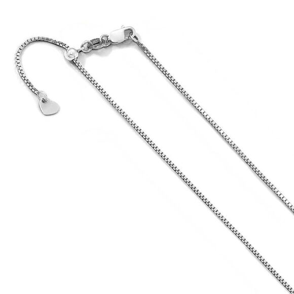 0.9mm 10k White Gold Adjustable Box Chain Necklace, 22 Inch - Picture 1 of 5